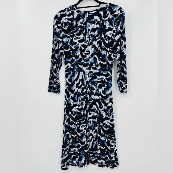 Chico’s Travelers Printed Faux Wrap Midi Dress 3/4 Sleeve V Neck Blue Medium - Picture 2 of 12